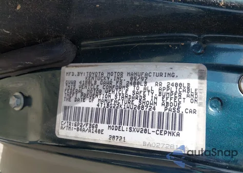 1998 Toyota Camry Le из США, поврежденный, VIN 4T1BG22K1WU208724